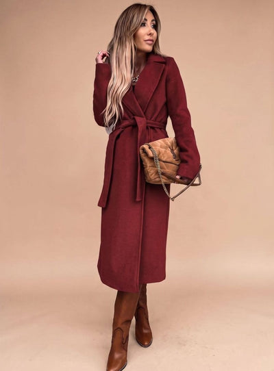 Charlotte | Trenchcoat Damen Eleganter Langer Mantel mit Bindegürtel Reverskragen