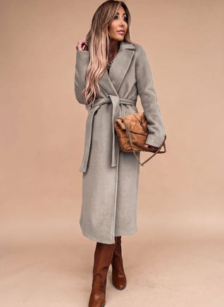 Charlotte | Trenchcoat Damen Eleganter Langer Mantel mit Bindegürtel Reverskragen