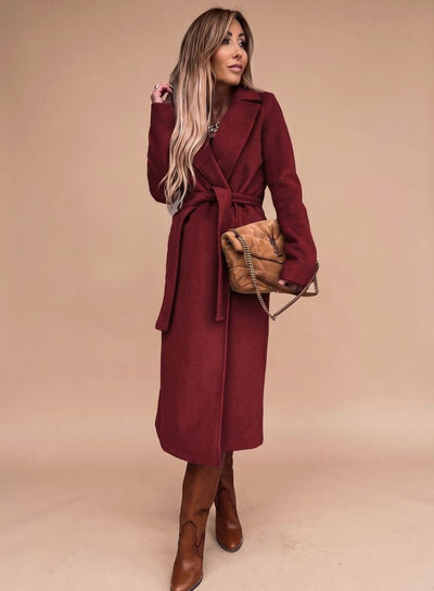Charlotte | Trenchcoat Damen Eleganter Langer Mantel mit Bindegürtel Reverskragen