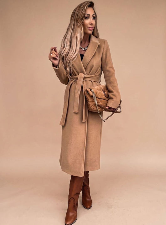 Charlotte | Trenchcoat Damen Eleganter Langer Mantel mit Bindegürtel Reverskragen
