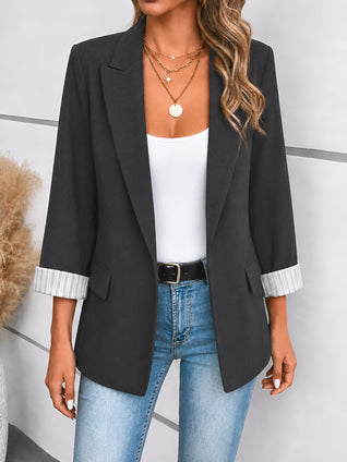 Damen Blazer mit Reverskragen und hochgekrempelten Ärmeln