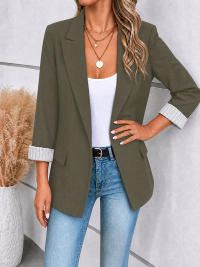 Damen Blazer mit Reverskragen und hochgekrempelten Ärmeln
