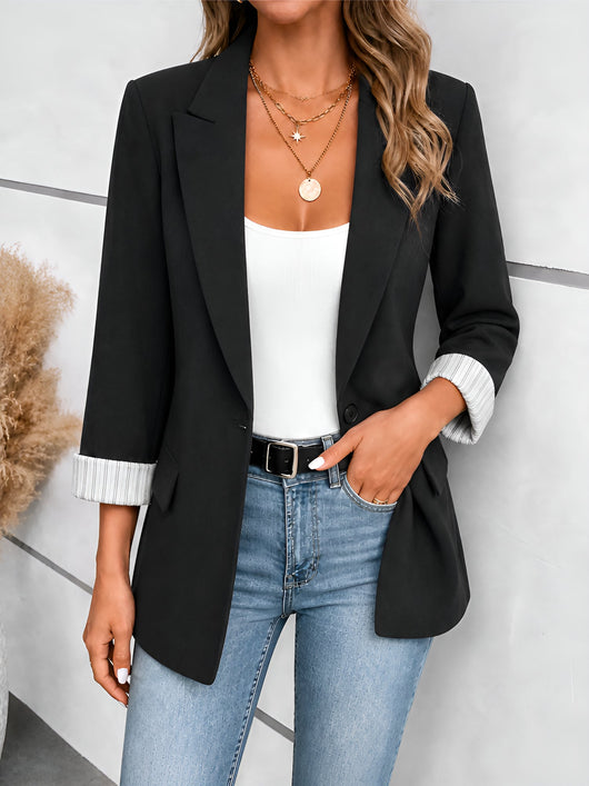 Damen Blazer mit Reverskragen und hochgekrempelten Ärmeln
