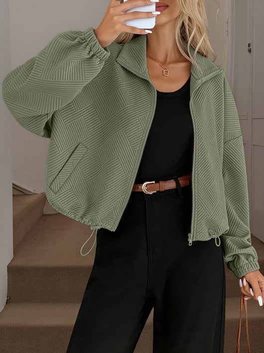 Damen Baseballjacke mit Reißverschluss und Kordelzug