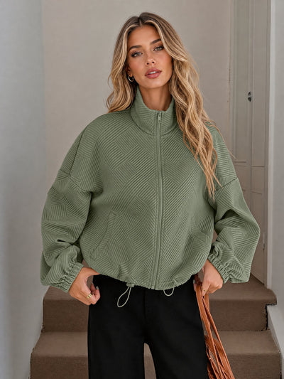 Damen Baseballjacke mit Reißverschluss und Kordelzug