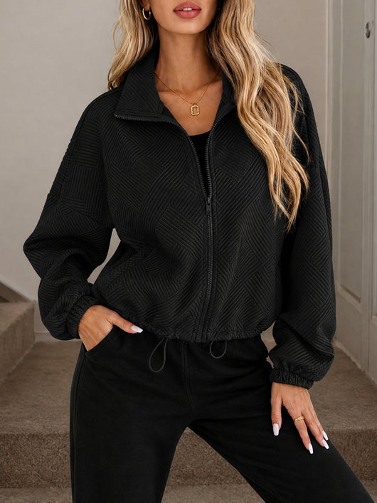 Damen Baseballjacke mit Reißverschluss und Kordelzug