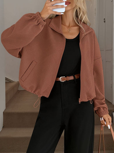 Damen Baseballjacke mit Reißverschluss und Kordelzug