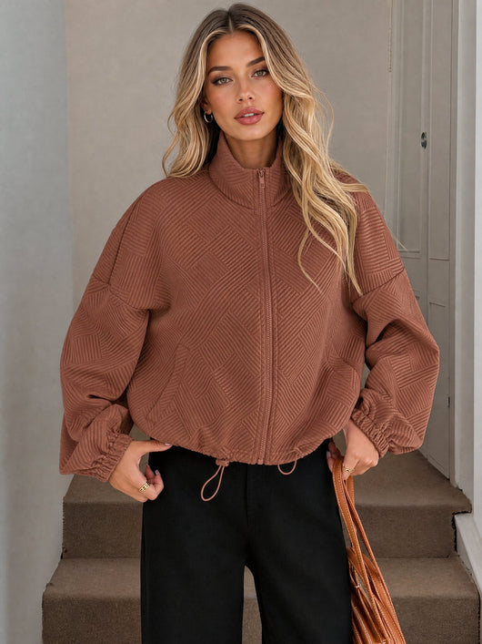 Damen Baseballjacke mit Reißverschluss und Kordelzug