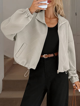 Damen Baseballjacke mit Reißverschluss und Kordelzug