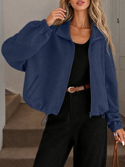 Damen Baseballjacke mit Reißverschluss und Kordelzug