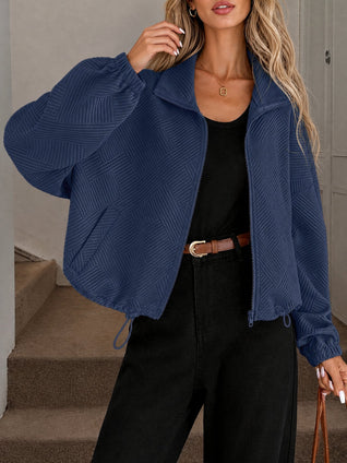 Damen Baseballjacke mit Reißverschluss und Kordelzug