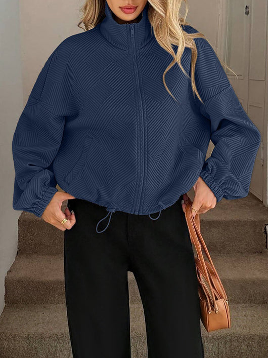 Damen Baseballjacke mit Reißverschluss und Kordelzug