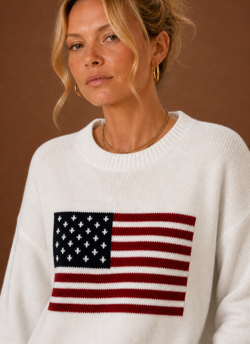 Damen Pullover mit Rundhals und Flaggen-Strickmuster
