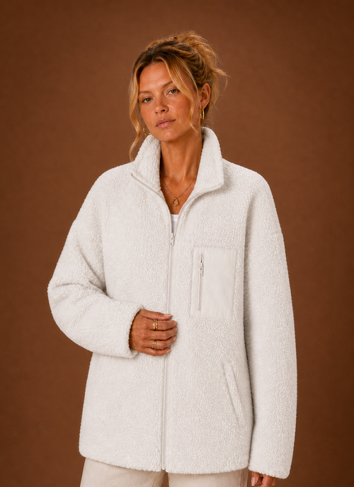 Damen Sherpa-Jacke mit durchgehendem Reißverschluss