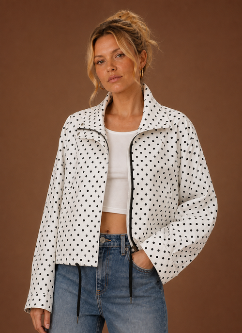 Damen Jacke mit Punktemuster und Tunnelzug