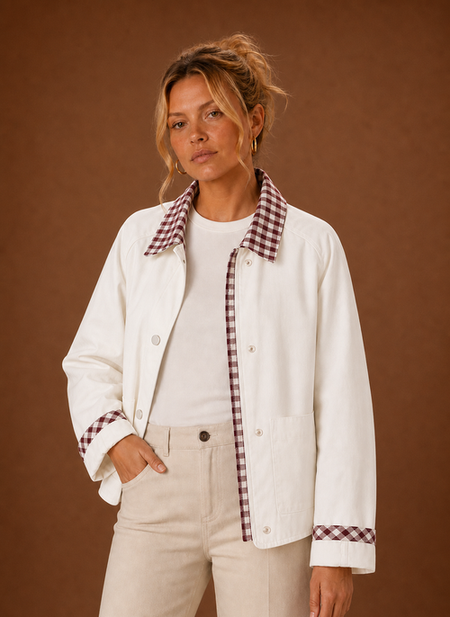 Damen Fieldjacke mit kariertem Kragen
