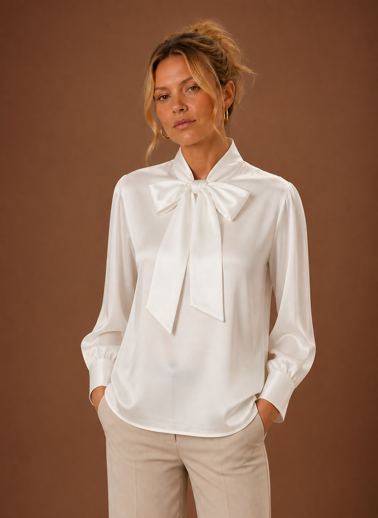 Damen Bluse in Satinoptik mit Schleife