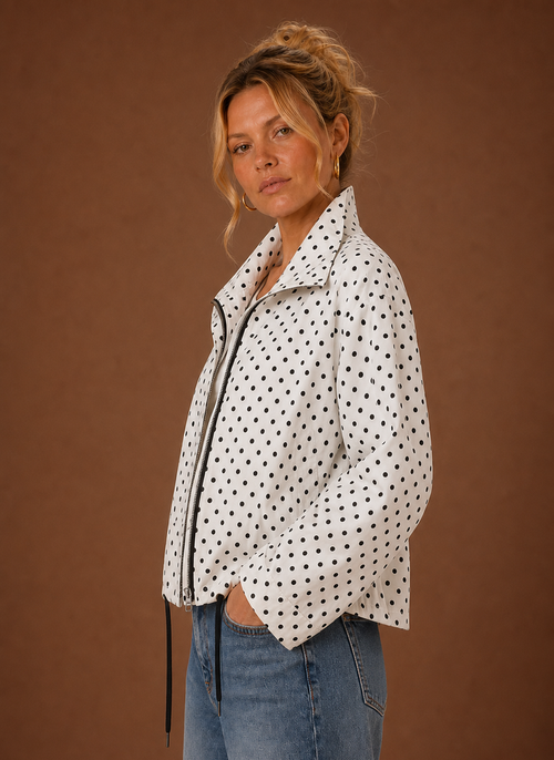 Damen Jacke mit Punktemuster und Tunnelzug