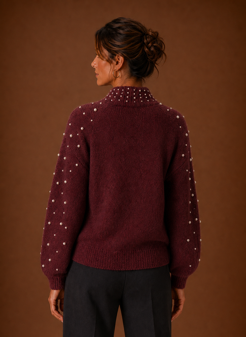 Damen Strickpullover mit Perlenbesatz