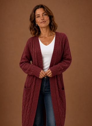 Damen Strickjacke lang mit Kapuze
