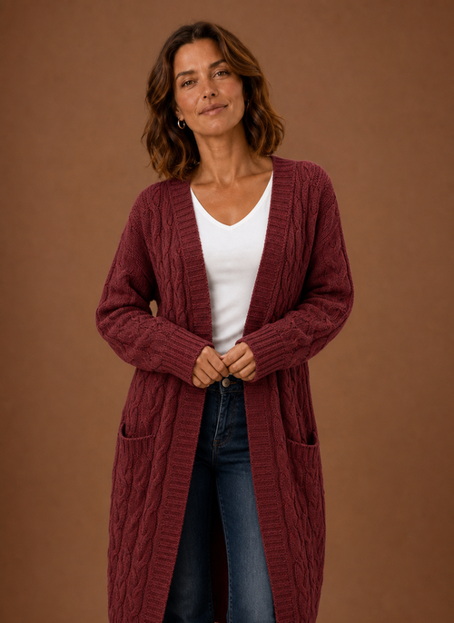 Damen Strickjacke lang mit Kapuze