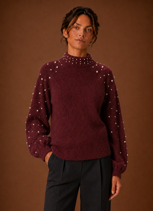 Damen Strickpullover mit Perlenbesatz
