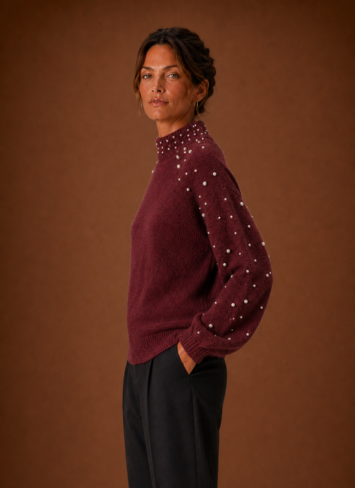 Damen Strickpullover mit Perlenbesatz