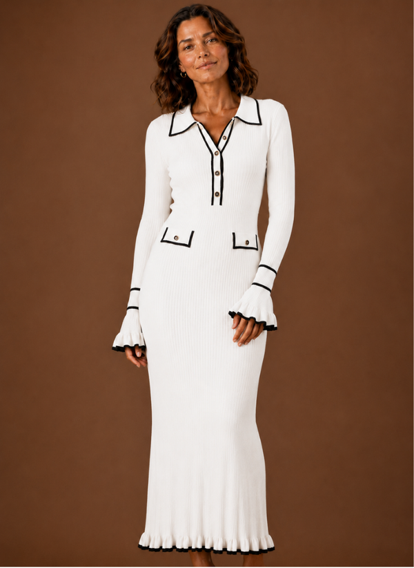 Damen Strickkleid lang mit Polokragen