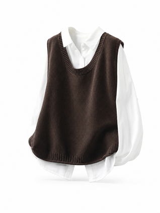 Wulfhilde | Damen Strickweste Rundhals Oversize
