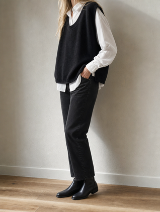 Wulfhilde | Damen Strickweste Rundhals Oversize