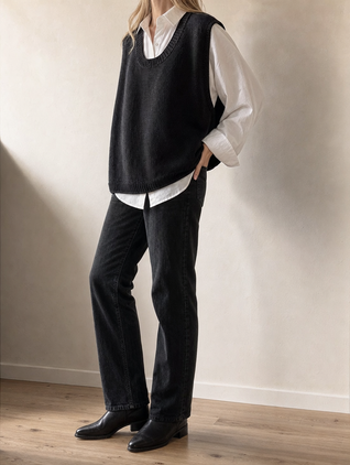 Wulfhilde | Damen Strickweste Rundhals Oversize