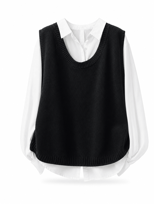 Wulfhilde | Damen Strickweste Rundhals Oversize